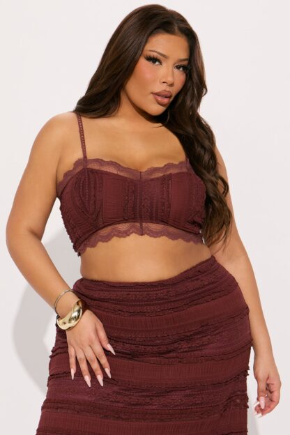 Conjunto de Falda Maxi y Top en Encaje - Marrón - Image 5