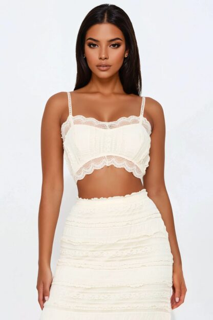 Conjunto de Falda Maxi y Top en Encaje - Marrón - Image 8