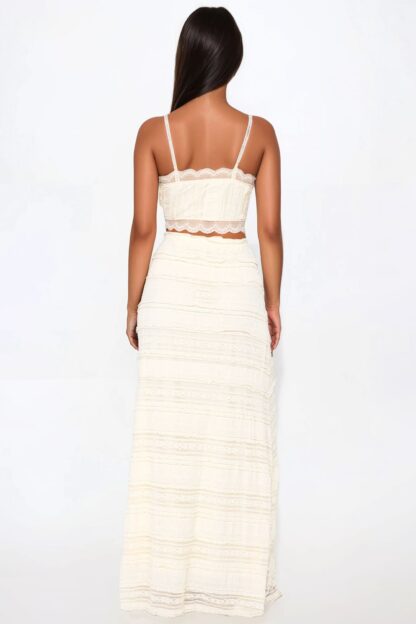 Conjunto de Falda Maxi y Top en Encaje - Marrón - Image 9