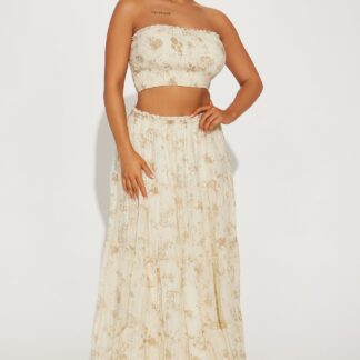 Conjunto de Falda Larga y Top Recogido - Moca/Combinado