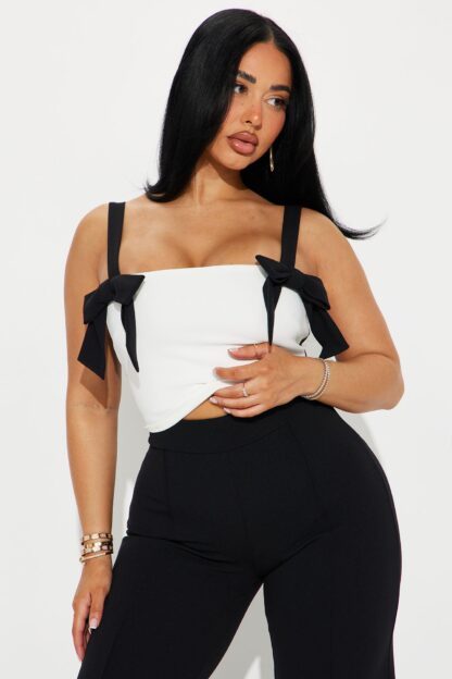 Conjunto de Pantalón Ancho y Top con Lazo - Negro/Blanco - Image 2