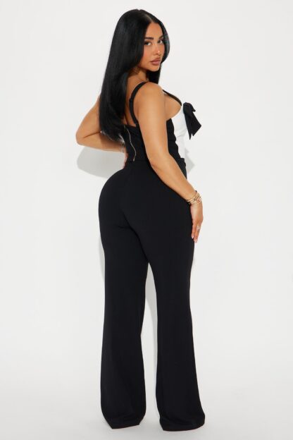 Conjunto de Pantalón Ancho y Top con Lazo - Negro/Blanco - Image 3