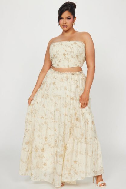Conjunto de Falda Larga y Top Recogido - Moca/Combinado - Image 4